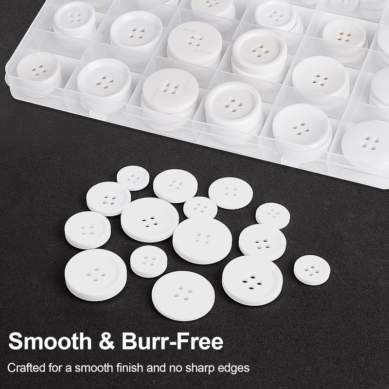 OELFFOW 110Pcs White Mixed Sewing Buttons, 4-Hole Craft Round Blazer Buttons, 5 Color 3 Size (15mm, 20mm, 25mm) Suit Coats Resin Button, Suitable for Variety Clothing Sewing, DIY Craft (White) - Image 5